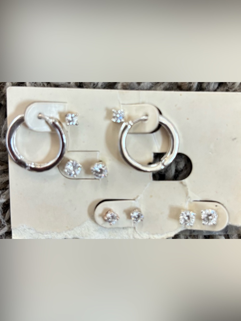Classic Silver Hoop and Stud Earring Set - Silver (5 pairs)